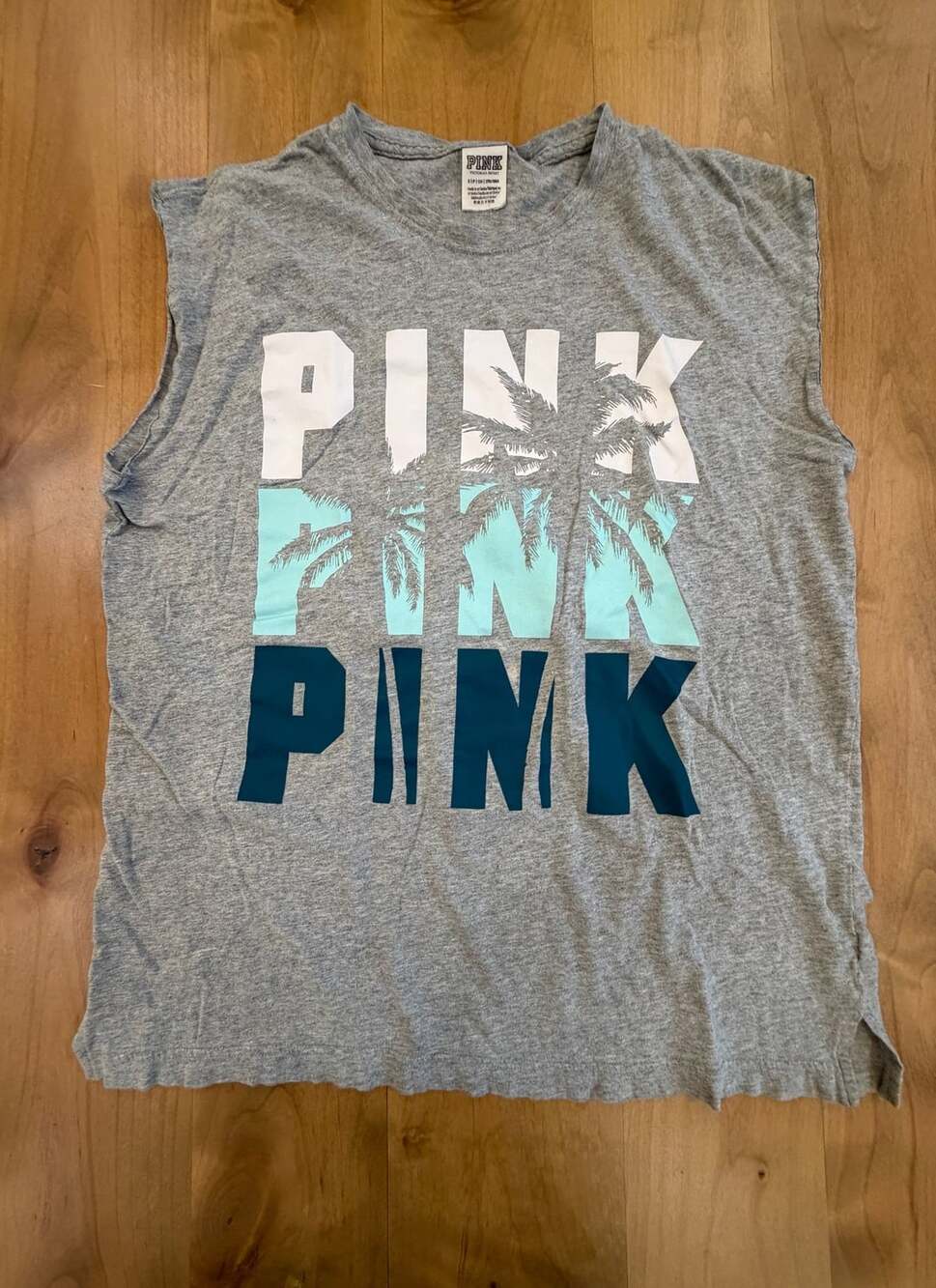 Victoria's Secret Pink Muscle Tank Top Size S Gray Palm Tree
